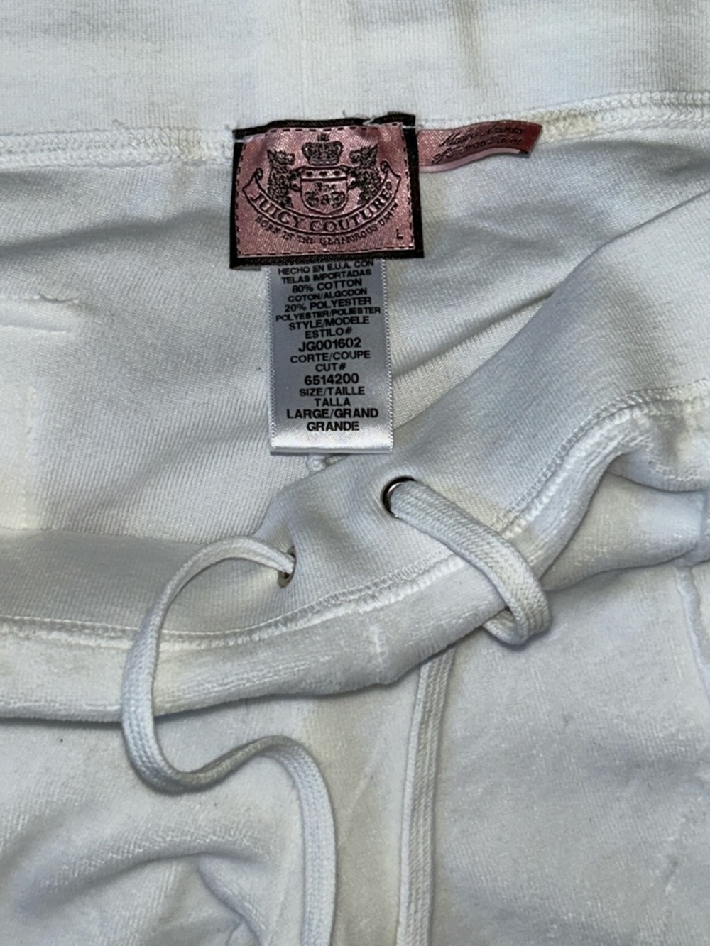 Vintage Juicy Couture White Velour Drawstring Wide-Leg Pants - Picture 2 of 4